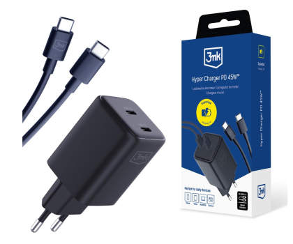 Ładowarka i akumulator 3MK Hyper Charger PD 45W Black + 2x USB-C-C Cables 5903108561952
